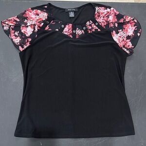 Chic Black Blouse with Pink Floral Details